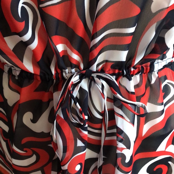 Womens CHAPS Red White Blue Polyester Semi Sheer Tunic Elastic Waist. Size M - Picture 2 of 4